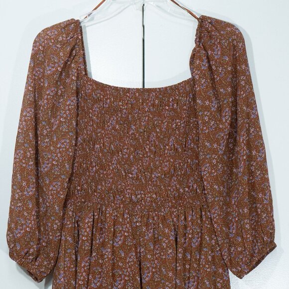 Code x Mode Peasant Dress Milk Maid Liberty Floral Hippie 70s Brown Autumn Maxi - Picture 10 of 15